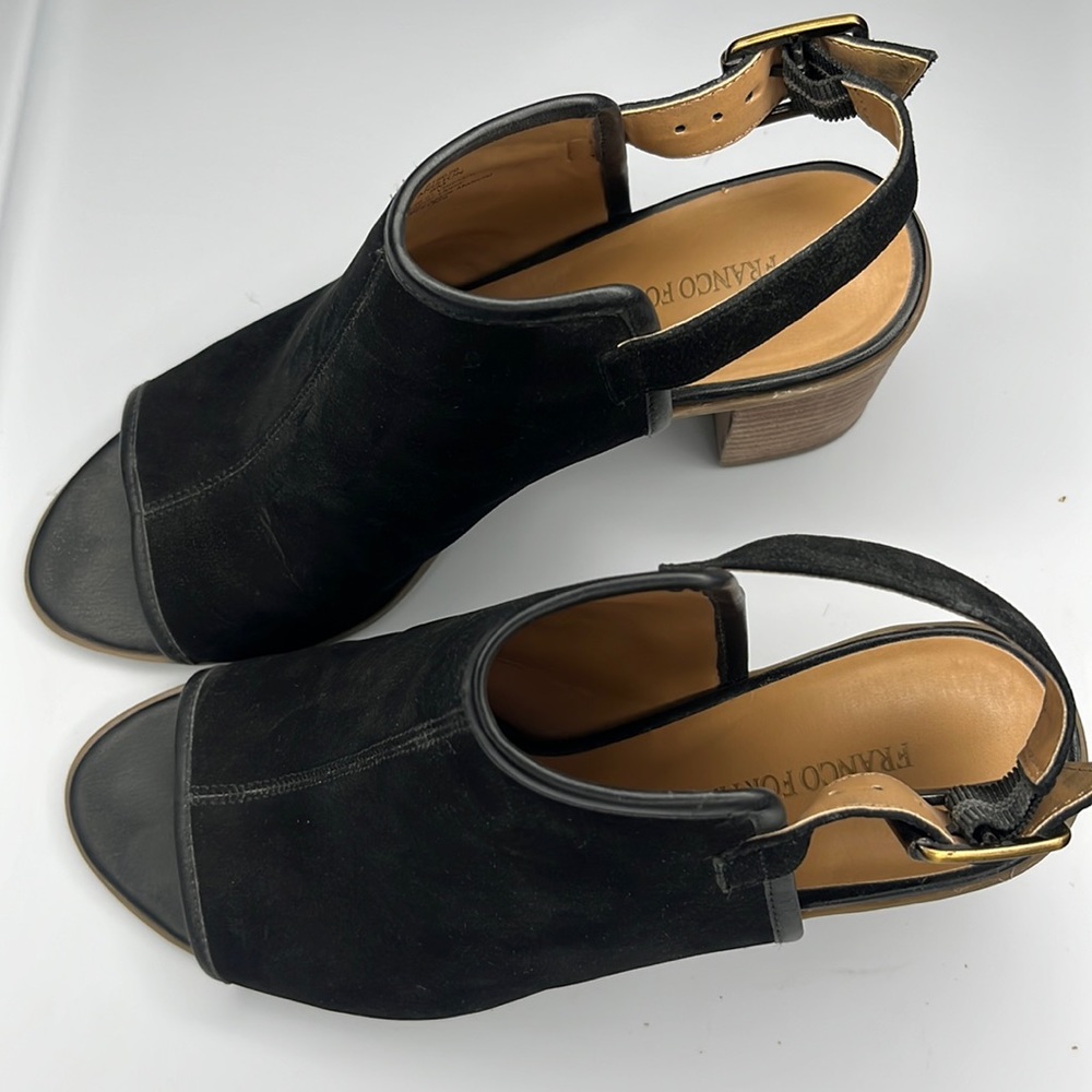 Franco Fortini Aniston Black Suede Open Toe Sandals SZ 8